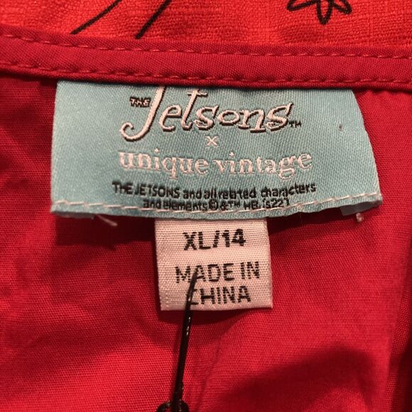 Unique Vintage X Jetson's XL Red Tie Front Crop Top Button Up Collared Shirt NWT - Picture 8 of 16